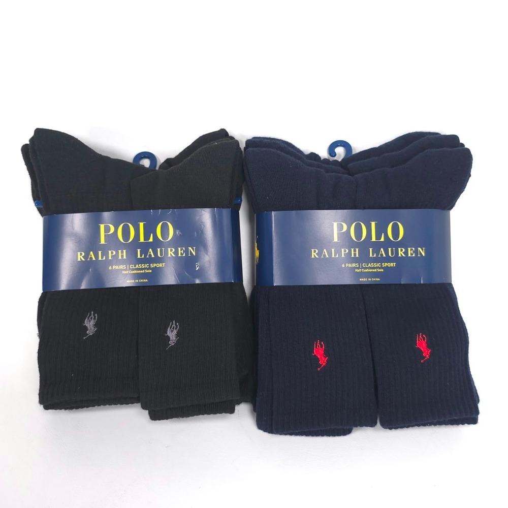 POLO RALPH LAUREN Men's Crew Socks 12 Pairs Half Cushioned 10-13 Classic Sport